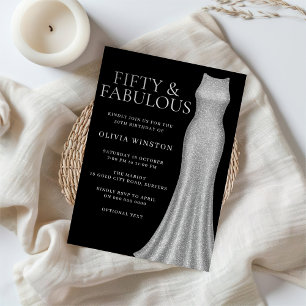 Silver Dress Black Fifty & Fabulous 50. Geburtstag Einladung