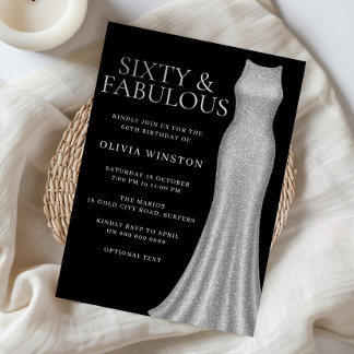 Silver Dress Black Sixty & Fabulous 60. Geburtstag Einladung