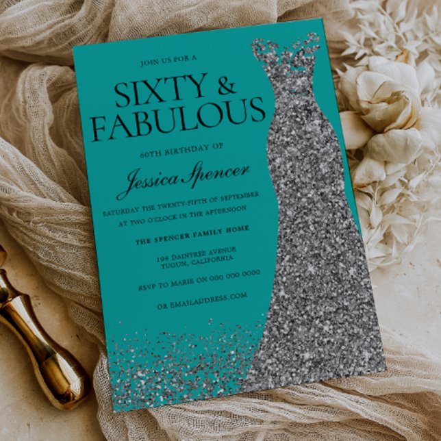 Silver Dress Elegance 60 & Fabulous! 60th Birthday Einladung (Von Creator hochgeladen)