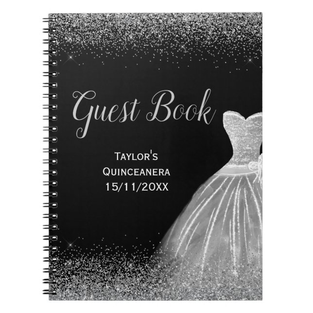 Silver Dress Faux Glitter Quinceanera  guest Book Notizblock (Vorderseite)