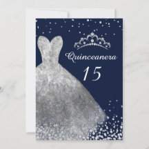 Silver Dress Gown Navy Quinceanera Party 15.