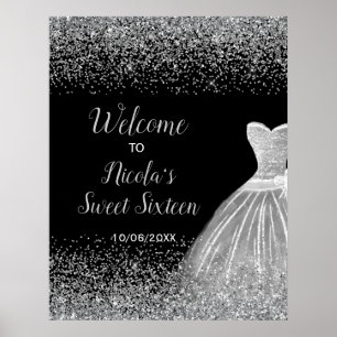 Silver Dress Imitats Glitzer Sweet 16 Willkommen Poster