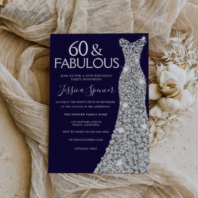 Silver Dress Navy 60 & Fabulous 60. Geburtstag Einladung (Von Creator hochgeladen)