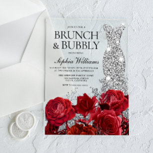Silver Dress Rote Rose Brunch Bubbly Brautparty Acryleinladungen