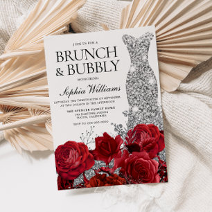 Silver Dress Rote Rose Brunch Bubbly Brautparty Einladung