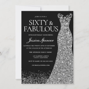 Silver Dress Sixty & Fabulous 60. Party Schwarz Einladung