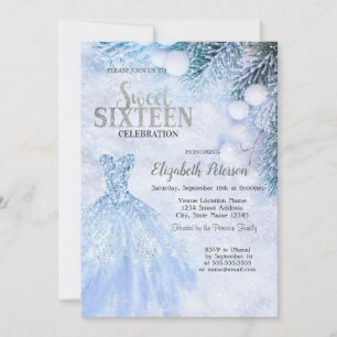 Silver Dress Winter Wonderland Sweet 16 Party Einladung