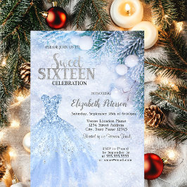 Silver Dress Winter Wonderland Sweet 16 Party Einladung