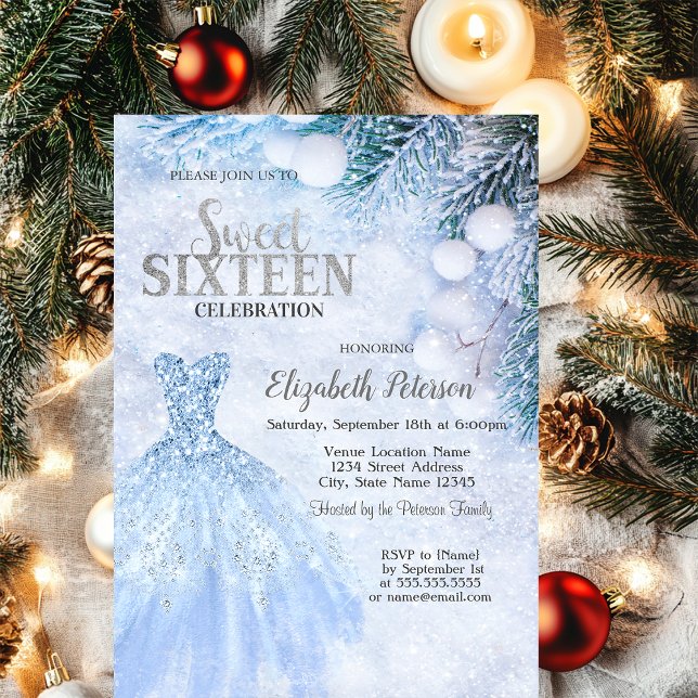 Silver Dress Winter Wonderland Sweet 16 Party Einladung (Von Creator hochgeladen)
