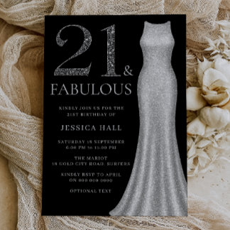 Silver Dress Womans 21. Geburtstag Party Einladung
