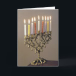 Silver Driedel Chanukah Foto Card Feiertagskarte<br><div class="desc">Senden Sie Chanukah Grüße mit einer eleganten silbernen Menorah mit beleuchteten Kerzen.</div>