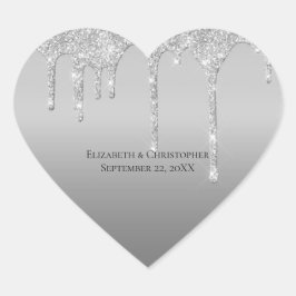 Silver Dripping Glitzer Glam Elegante Wedding Herz-Aufkleber