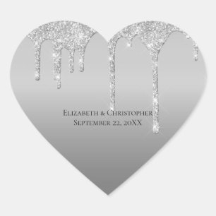 Silver Dripping Glitzer Glam Elegante Wedding Herz-Aufkleber