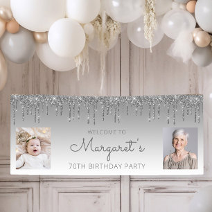 Silver Dripping Glitzer Zwei Foto 70. Geburtstag Banner
