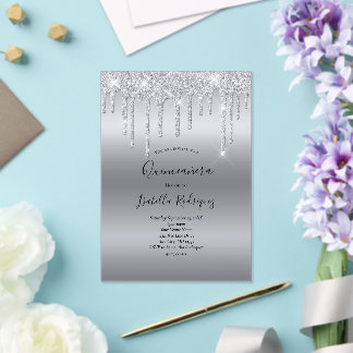 Silver Driving Glitzer Glam Quinceanera Geburtstag Acryleinladungen