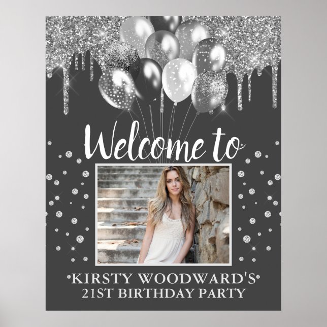 Silver Driving Glitzer mit Balloons Geburtstag Poster (Vorne)