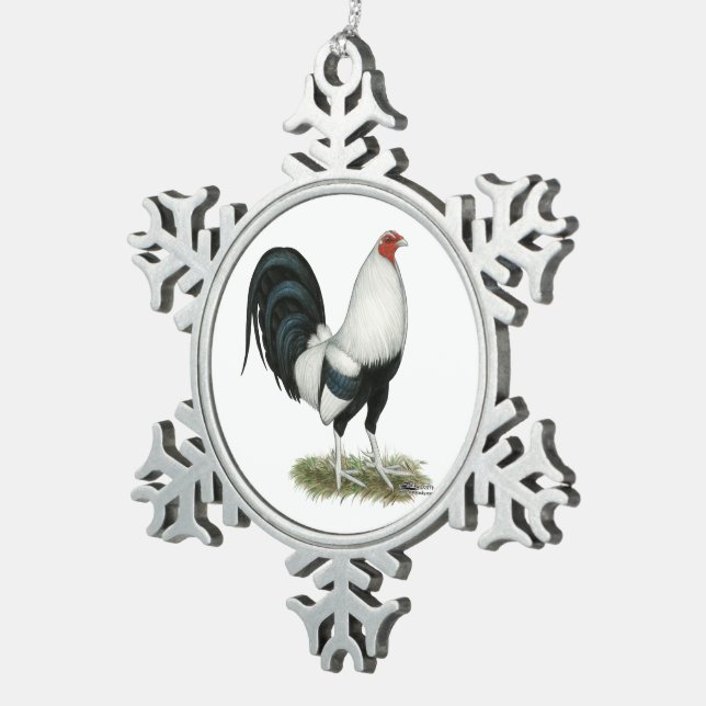 Silver Duckwing Gamecock Schneeflocken Zinn-Ornament (Rechts)