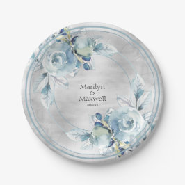 Silver Dusty Blue Peony Wedding 7 Inch Luncheon Pappteller
