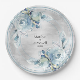 Silver Dusty Blue Peony Wedding 9 Inch Dinner Pappteller