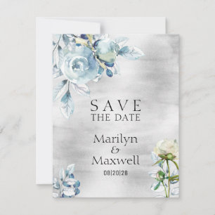 Silver Dusty Blue Peony Wedding speichern das Datu Ankündigung