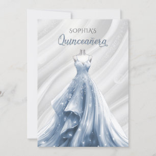 Silver Dusty Blue Sparkle Dress Quinceañera Quince Einladung