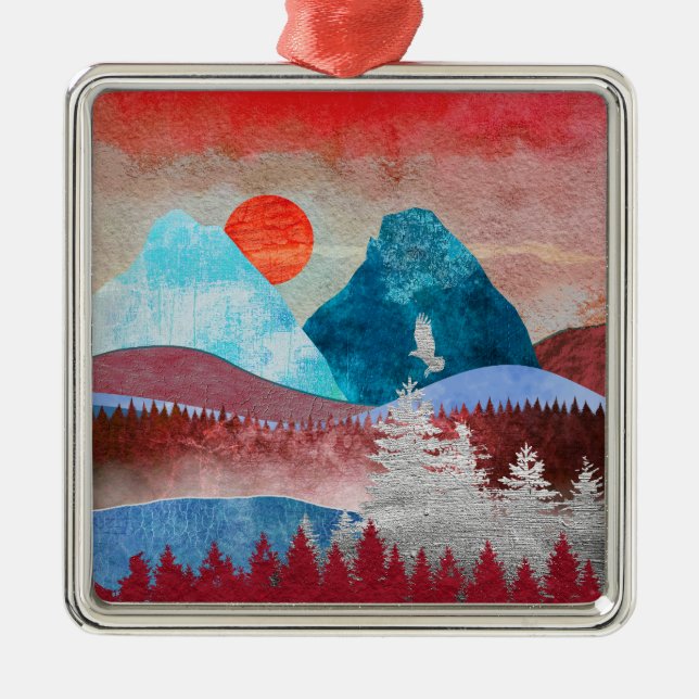 Silver Eagle Landschaft Ornament Aus Metall (Vorne)