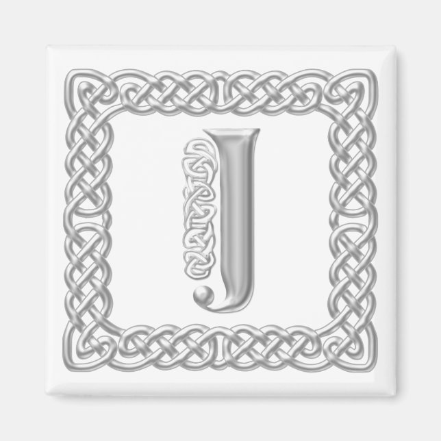 Silver Effect Celtic Knot Monogram Letter J Magnet (Vorne)