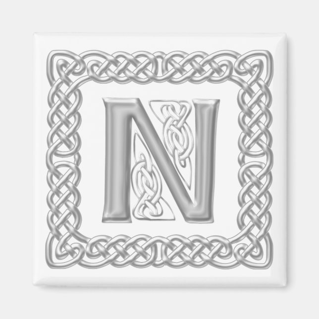 Silver Effect Celtic Knot Monogram Letter N Magnet (Vorne)
