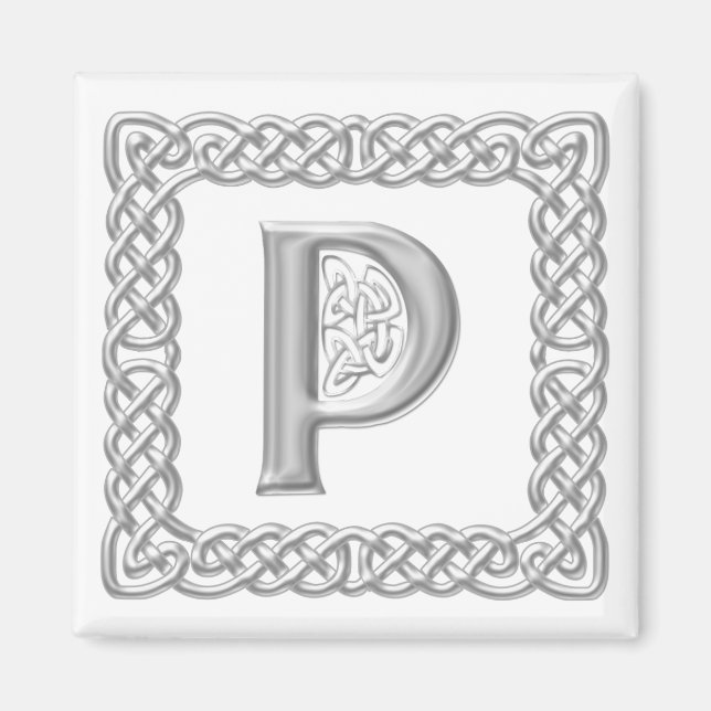 Silver Effect Celtic Knot Monogram Letter P Magnet (Vorne)