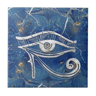 Silver Egyptian Eye of Horus  on blue marble Fliese