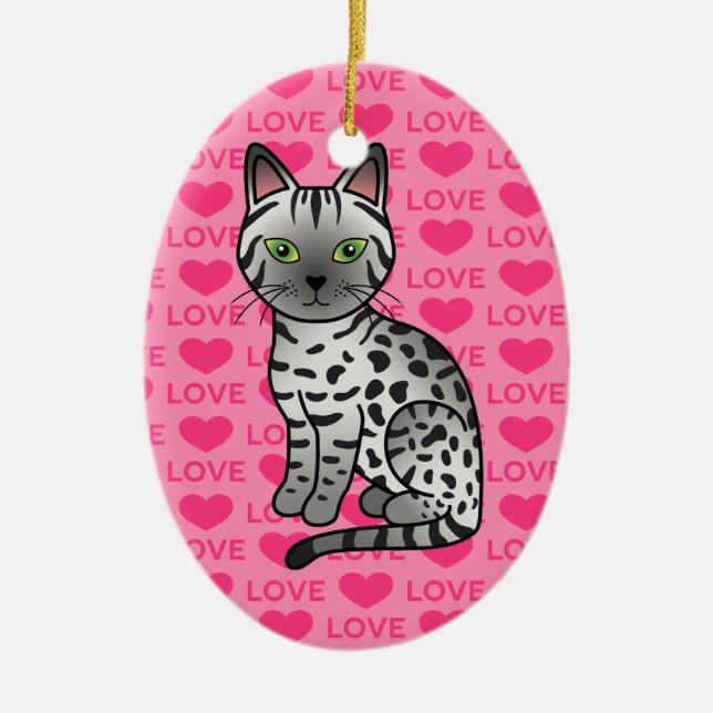 Silver Egyptian Mau Cat Illustration Keramik Ornament (Vorne)