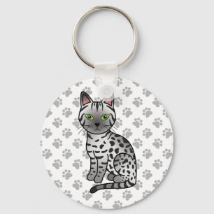 Silver Egyptian Mau Niedlich Cartoon Cat Illustrat Schlüsselanhänger