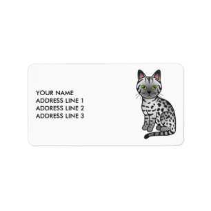 Silver Egyptian Mau Niedlich Cat & Custom Text Adressaufkleber