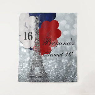 Silver Eiffel Tower Balloons Party Hintergrund Wandteppich