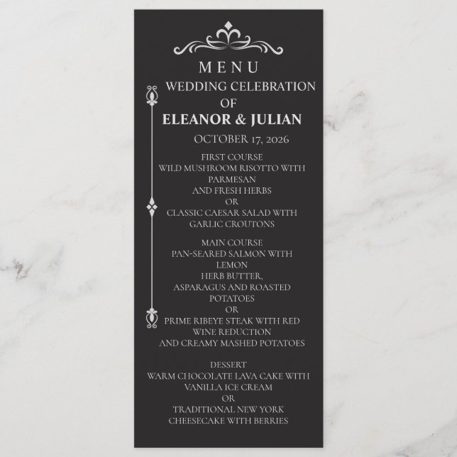 Silver Elegance Collection Wedding Menu Card Menükarte (Vorderseite)