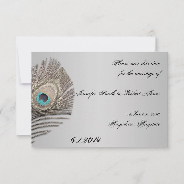 Silver Elegance Peacock Save the Date (Vorderseite)