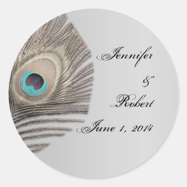Silver Elegance Peacock Umschlag Aufkleber (Vorderseite)