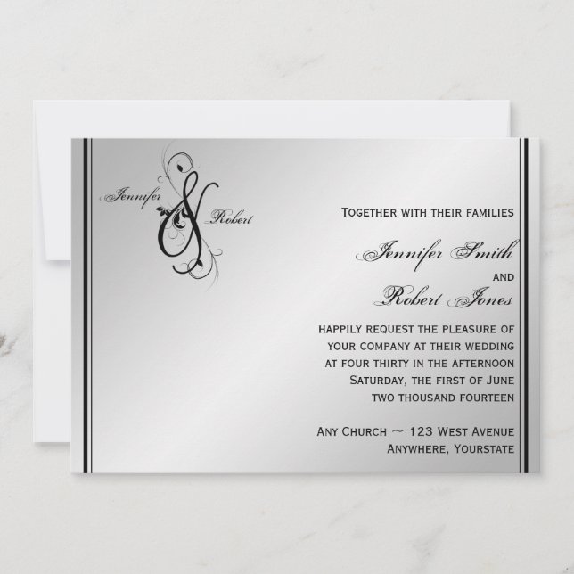 Silver Elegance Wedding Einladung (Vorderseite)