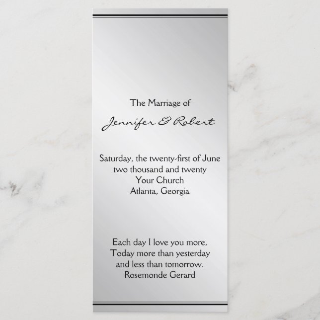 Silver Elegance Wedding Program Programm (Vorderseite)