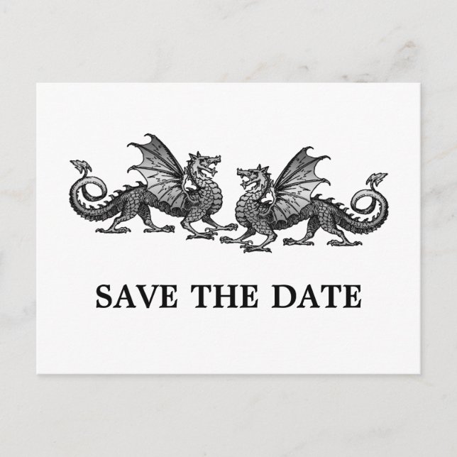 Silver Elegant Dragons Save the Date Postkarte (Vorderseite)
