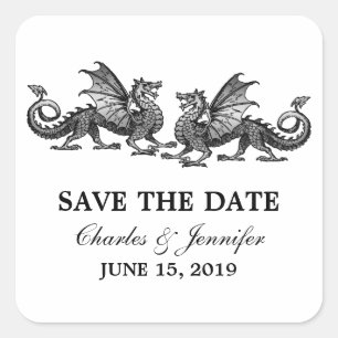 Silver Elegant Dragons Save the Date Stickers