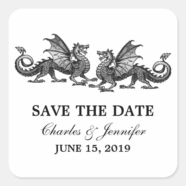 Silver Elegant Dragons Save the Date Stickers (Vorderseite)