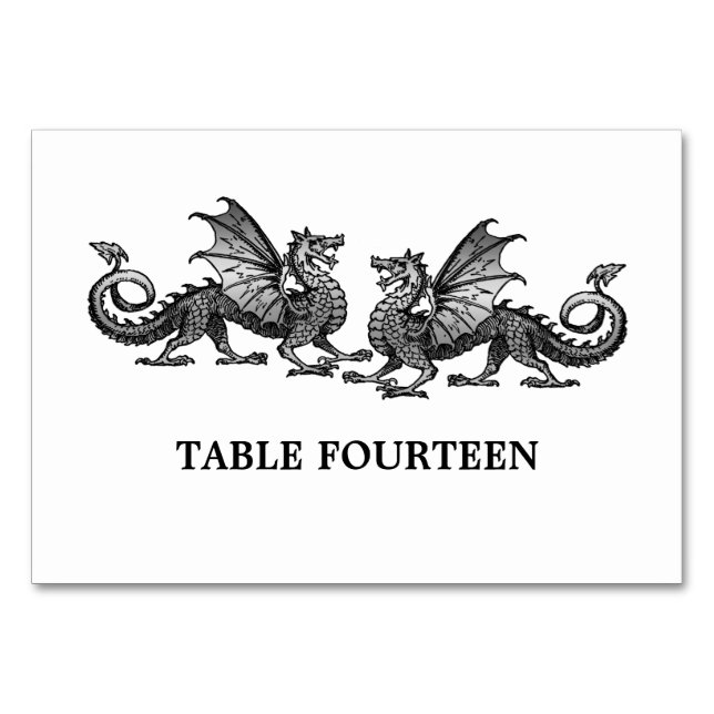 Silver Elegant Dragons Table Card Tischnummer (Vorderseite)