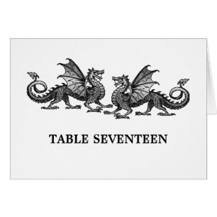 Silver Elegant Dragons Tischnummer Card