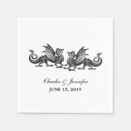Silver Elegant Dragons Wedding Paper Napkins Serviette
