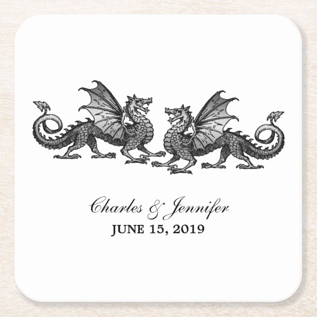 Silver Elegant Dragons Wedding Paper Untersetzer (Vorderseite)