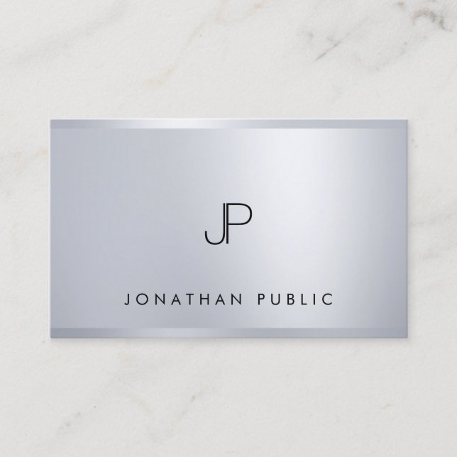 Silver Elegant Mit Monogramm Moderne Vorlage Trend Visitenkarte (Vorderseite)
