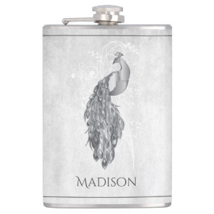 Silver Elegant Peacock Flask Flachmann