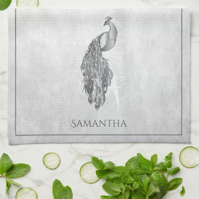 Silver Elegant Peacock Kitchen Handtuch (Gefaltet)
