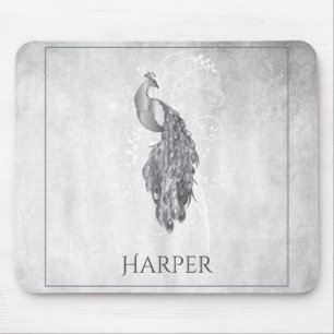 Silver Elegant Peacock Personalisiert Mouse Pad Mousepad